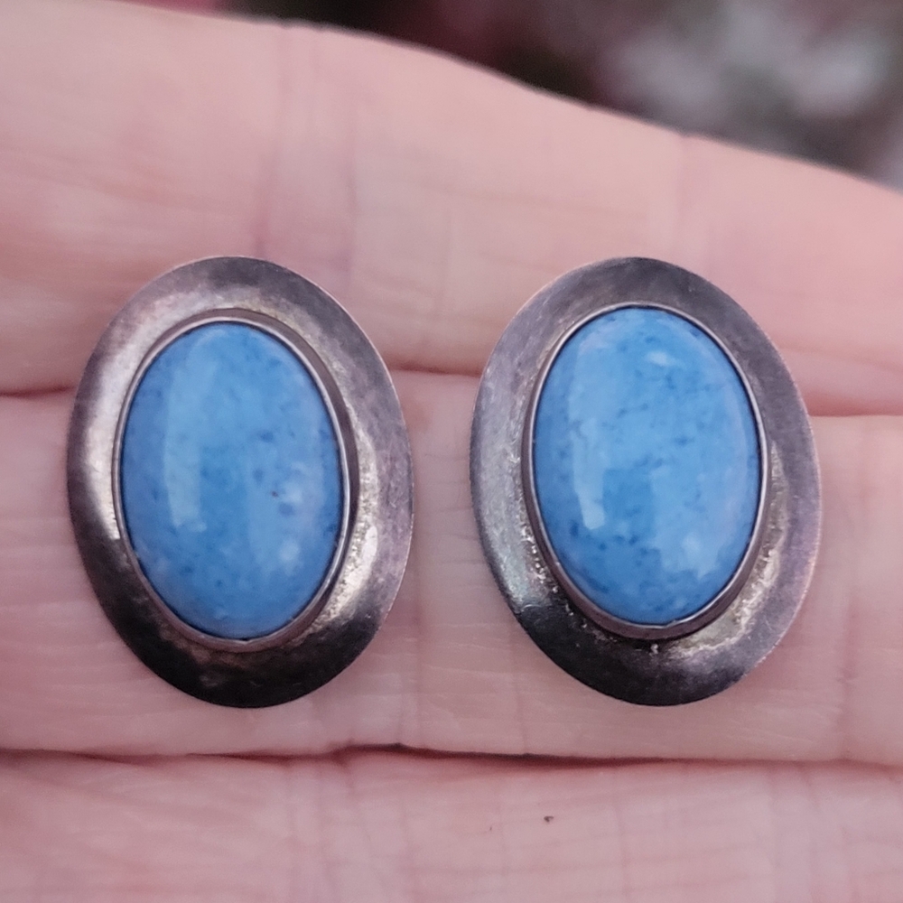 Vintage Native American Sterling Silver Denim Lapis Handcrafted Earrings